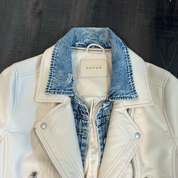 Blanknyc ivory faux leather jacket with removable denim collar - Picture 4 of 11